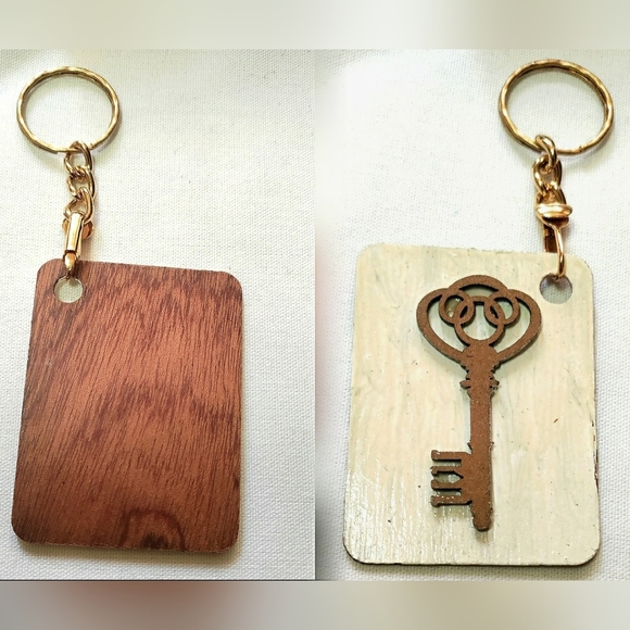 NEW Handcrafted Keychain Bag Tag! Italian Wood SD1. Steampunk Victorian Gold Key - Picture 6 of 6
